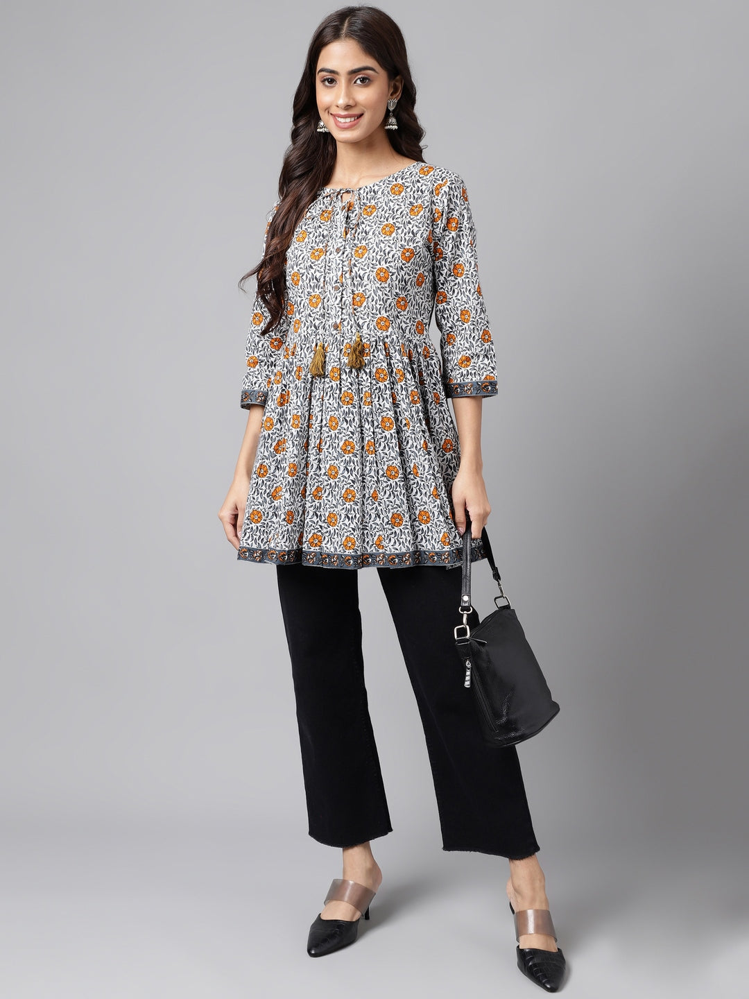 Janasya Women's Multicolor Cotton Botanical Printed Casual Peplum Top - Distacart