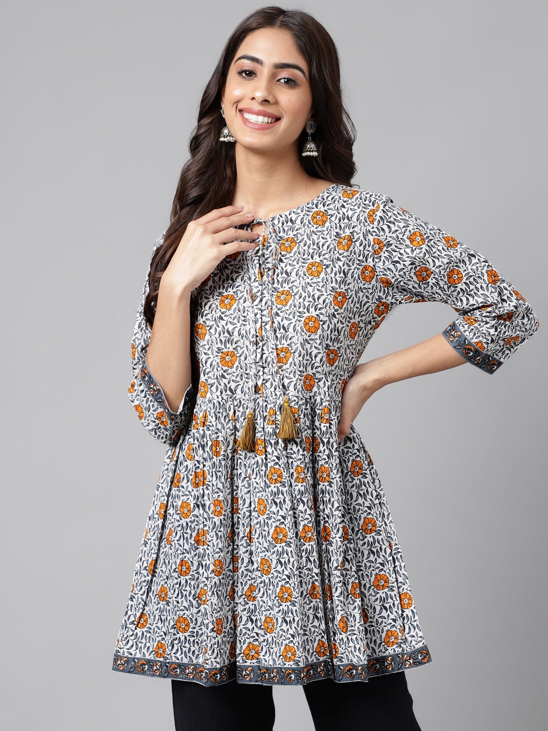 Janasya Women's Multicolor Cotton Botanical Printed Casual Peplum Top - Distacart