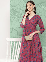 Thumbnail for Janasya Women's Pink Cotton Floral Printed Casual Gathered Kurta - Distacart