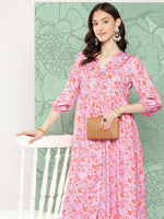 Thumbnail for Janasya Women's Lavender Moss Digital Floral Printed Casual Gathered Kurta - Distacart