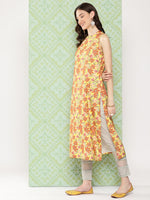 Thumbnail for Janasya Women's Yellow Moss Digital Floral Printed Casual Straight Kurta - Distacart