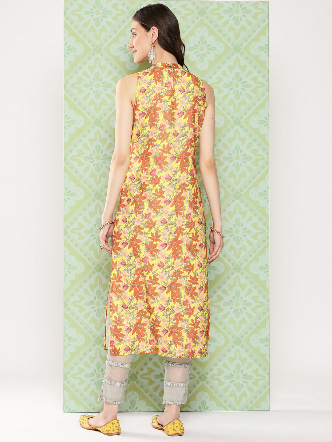 Janasya Women's Yellow Moss Digital Floral Printed Casual Straight Kurta - Distacart