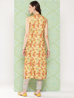 Thumbnail for Janasya Women's Yellow Moss Digital Floral Printed Casual Straight Kurta - Distacart
