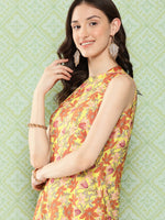 Thumbnail for Janasya Women's Yellow Moss Digital Floral Printed Casual Straight Kurta - Distacart