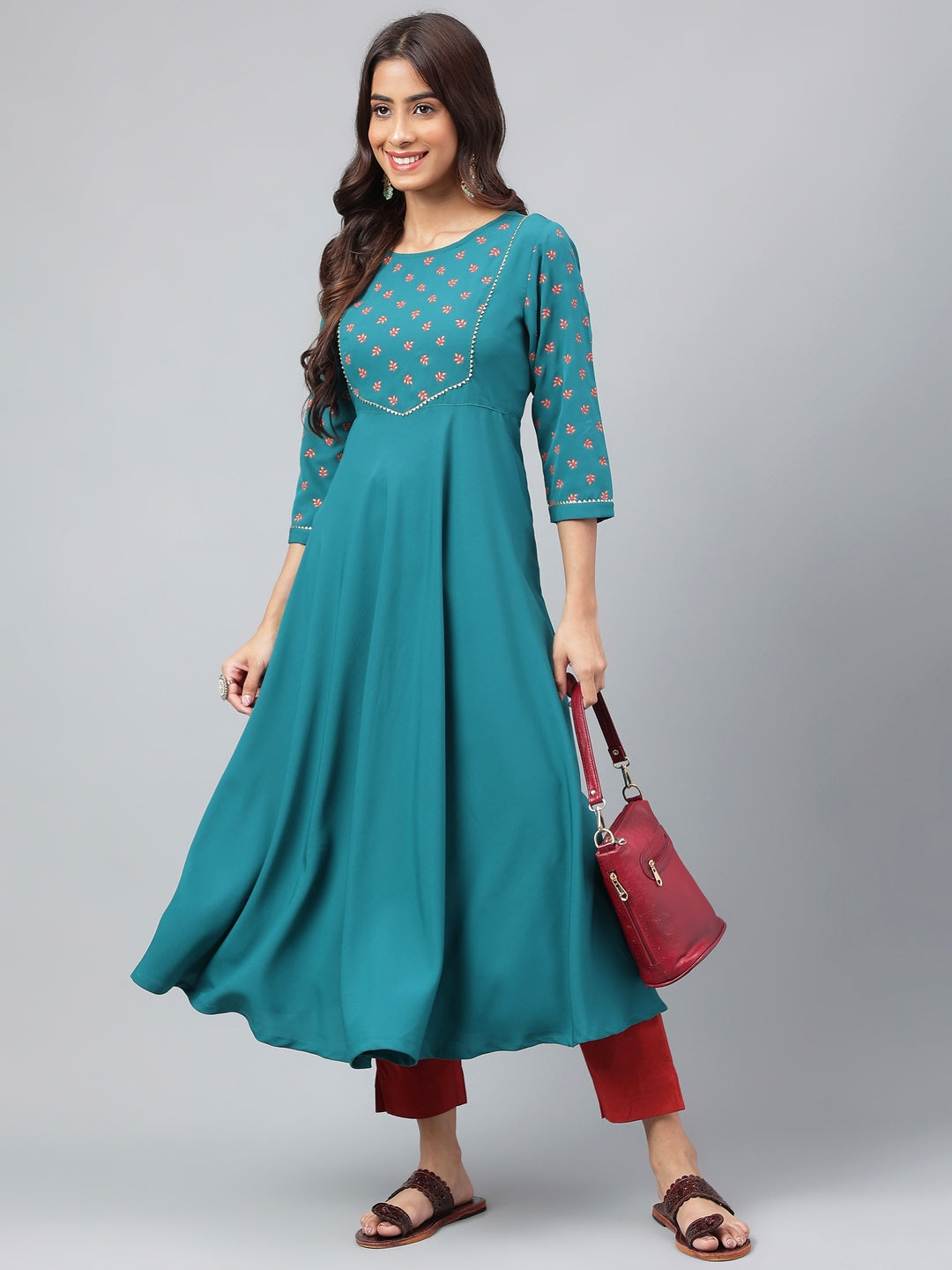 Janasya Women's Dark Green Crepe Foil Printed Festive A-Line Kurta - Distacart