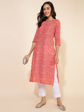 Janasya Red Cotton Striped Casual Kurta - Distacart