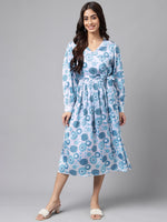 Thumbnail for Janasya Women's Grey Satin Digital Floral Printed Flared Casual Dress - Distacart