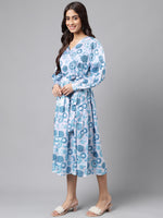 Thumbnail for Janasya Women's Grey Satin Digital Floral Printed Flared Casual Dress - Distacart