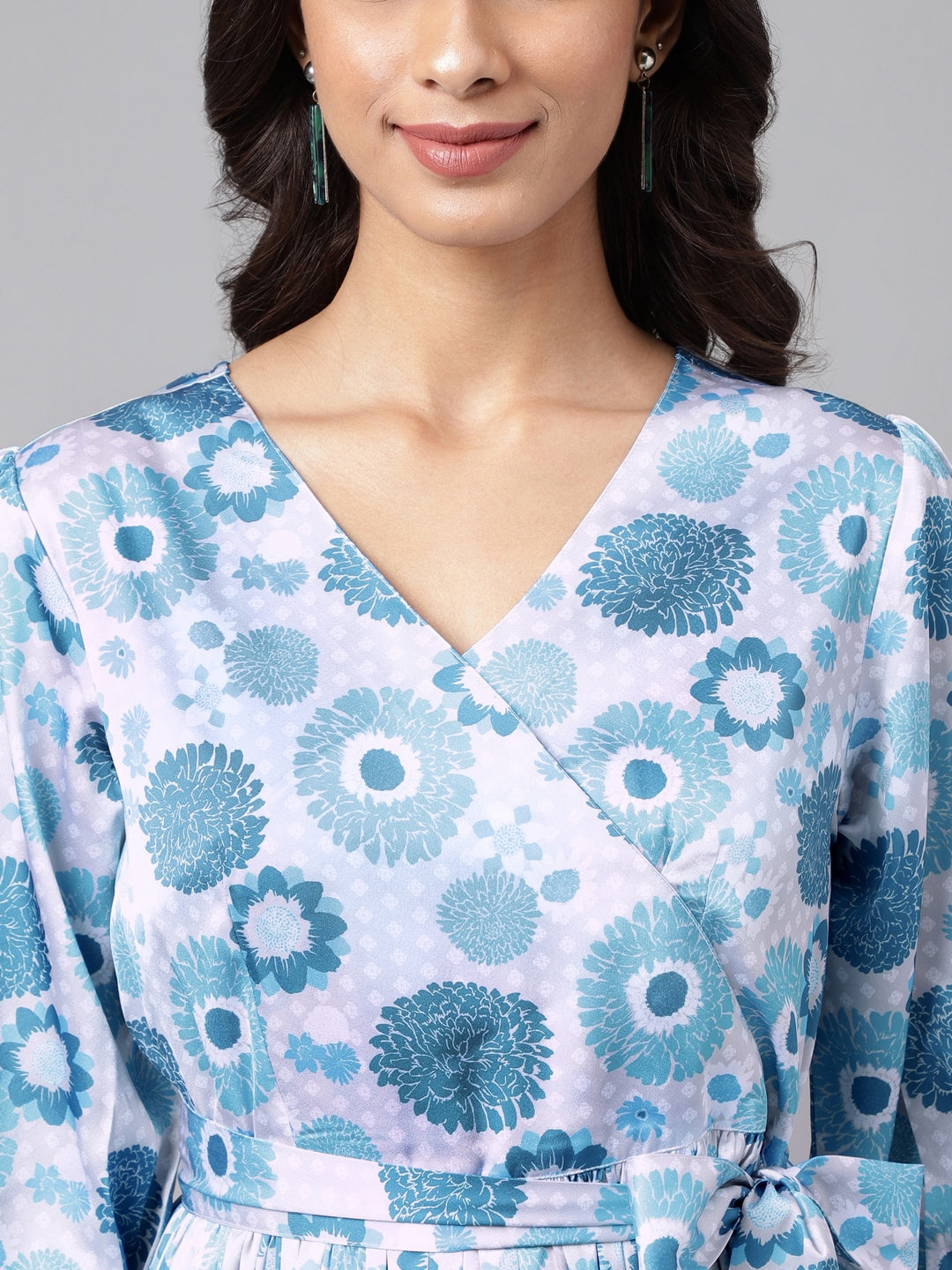 Janasya Women's Grey Satin Digital Floral Printed Flared Casual Dress - Distacart