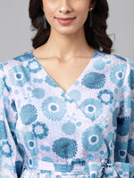 Thumbnail for Janasya Women's Grey Satin Digital Floral Printed Flared Casual Dress - Distacart