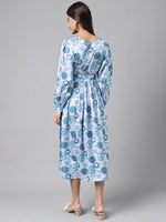 Thumbnail for Janasya Women's Grey Satin Digital Floral Printed Flared Casual Dress - Distacart