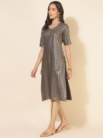 Janasya Grey Crepe Foil Printed Festive Kurta - Distacart