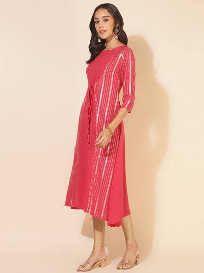 Janasya Dark Pink Crepe Foil Printed Casual Kurta - Distacart
