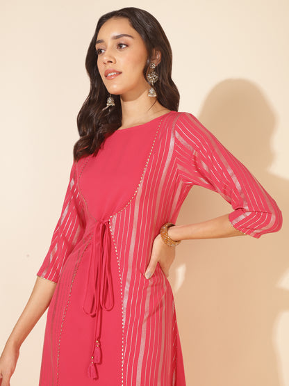 Janasya Dark Pink Crepe Foil Printed Casual Kurta - Distacart