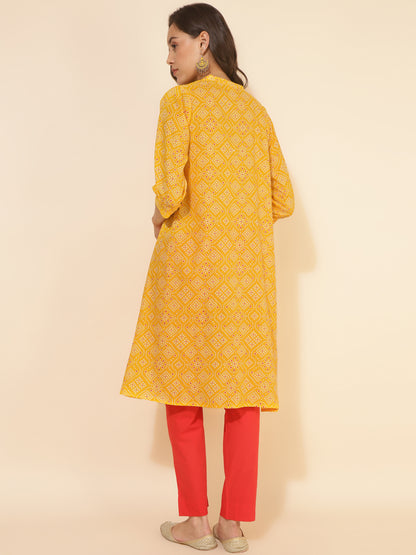 Janasya Yellow Cotton Bandhani Printed Casual Kurta - Distacart