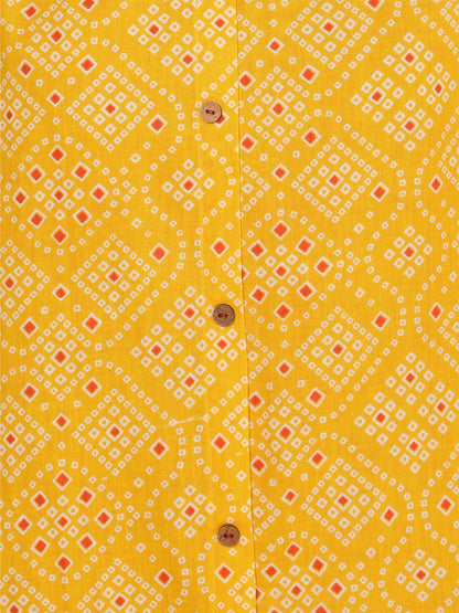 Janasya Yellow Cotton Bandhani Printed Casual Kurta - Distacart
