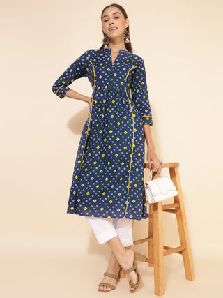 Janasya Blue Cotton Bandhani Printed Casual Kurta - Distacart