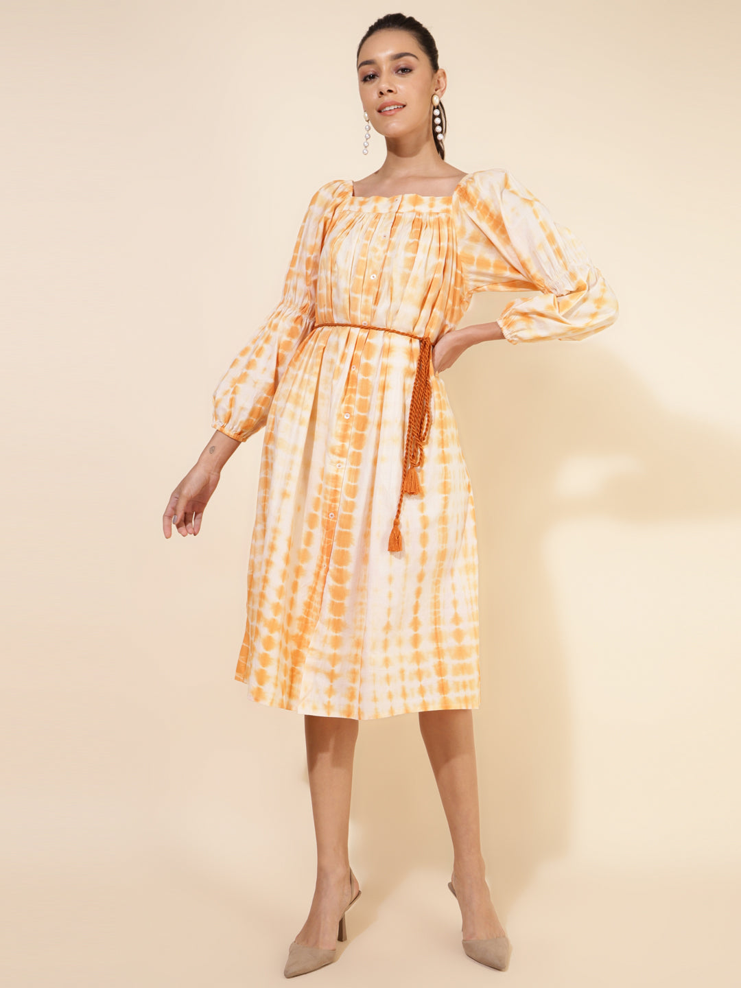 Janasya Women's Off White Cotton Tie Dye Casual Dress - Distacart