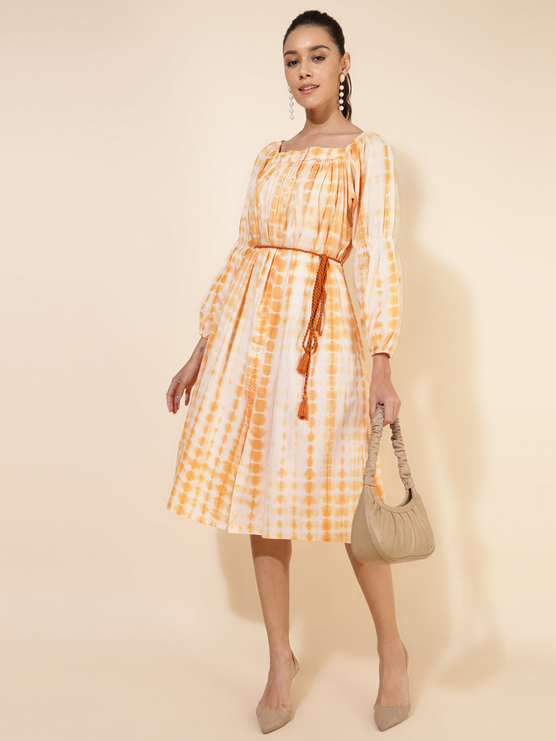 Janasya Women's Off White Cotton Tie Dye Casual Dress - Distacart