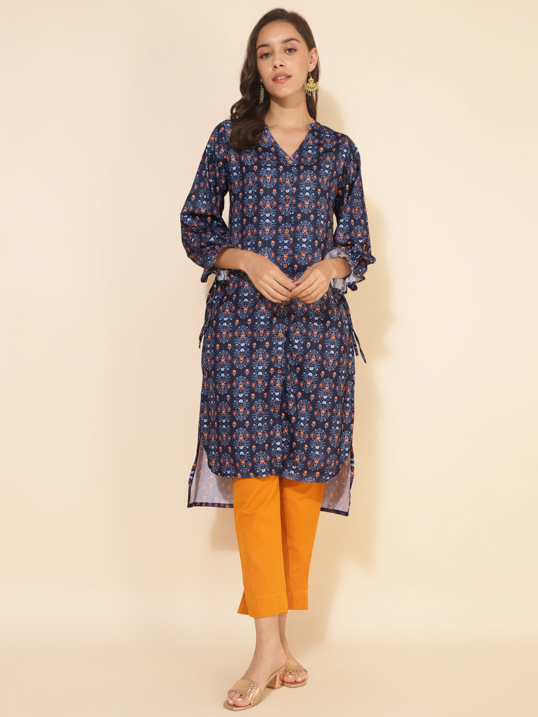 Janasya Dark Blue Moss Digital Printed Casual Kurta - Distacart