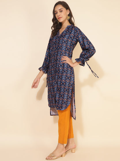 Janasya Dark Blue Moss Digital Printed Casual Kurta - Distacart