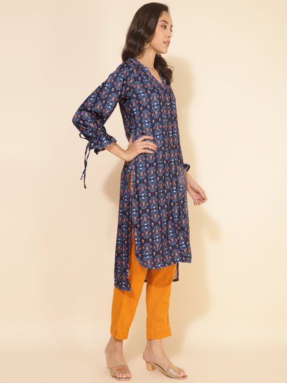 Janasya Dark Blue Moss Digital Printed Casual Kurta - Distacart