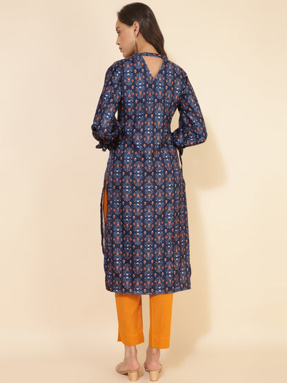 Janasya Dark Blue Moss Digital Printed Casual Kurta - Distacart