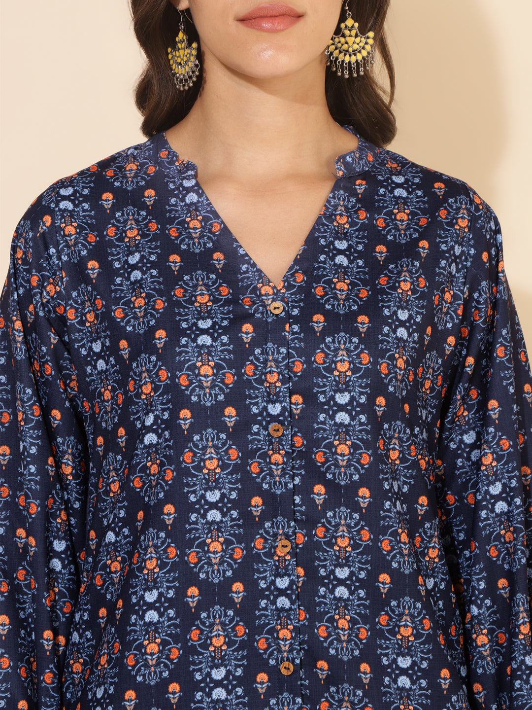 Janasya Dark Blue Moss Digital Printed Casual Kurta - Distacart