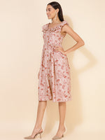 Thumbnail for Janasya Women's Beige Moss Digital Floral Printed Casual Dress - Distacart