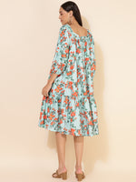 Thumbnail for Janasya Women's Sea Green Moss Digital Floral Printed Casual Dress - Distacart