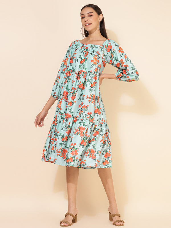 Janasya Women's Sea Green Moss Digital Floral Printed Casual Dress - Distacart