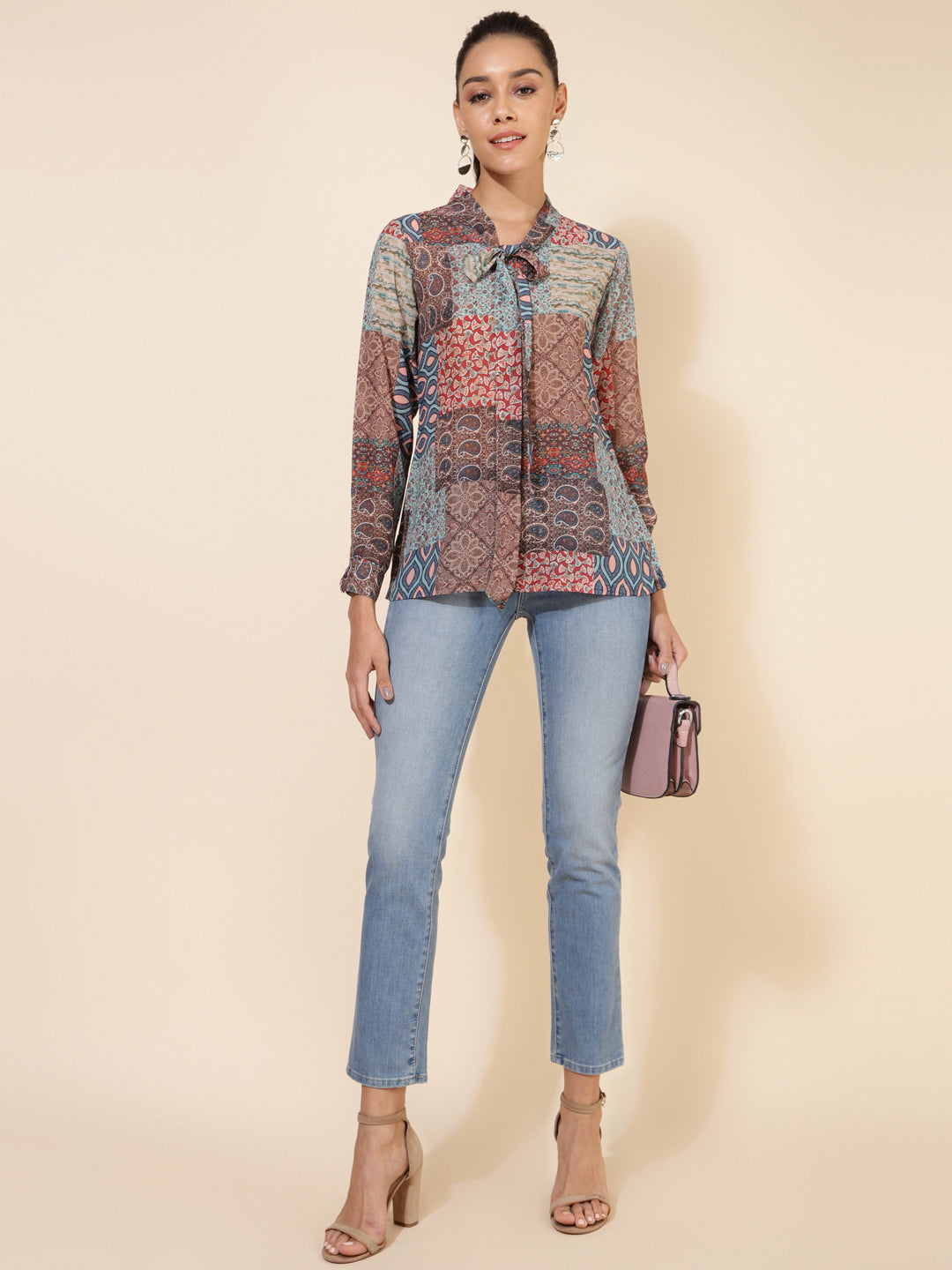 Janasya Women's Multicolor Georgette Ethnic Motifs Casual Top - Distacart