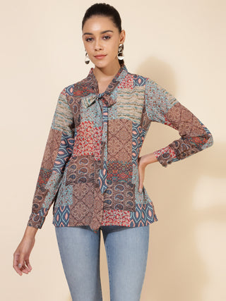 Janasya Women's Multicolor Georgette Ethnic Motifs Casual Top - Distacart