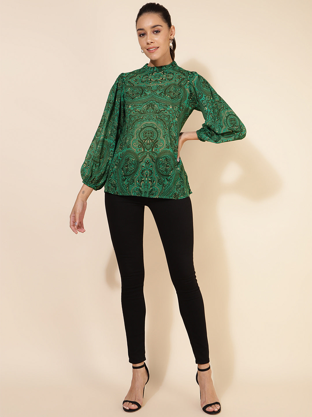 Janasya Women's Green Georgette Digital Printed Casual Top - Distacart