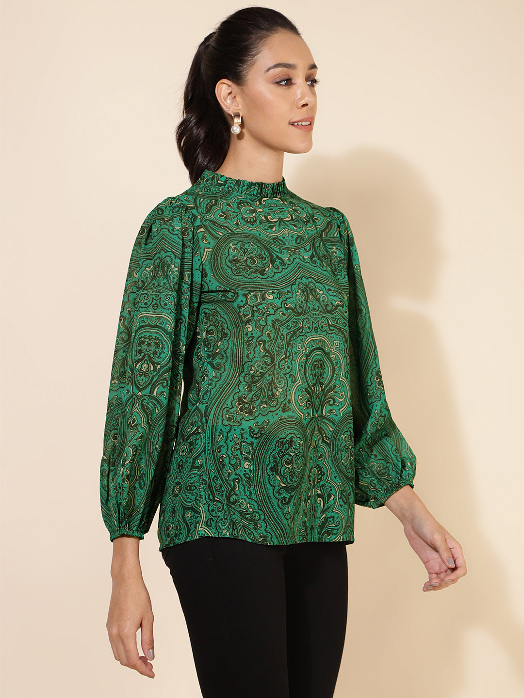 Janasya Women's Green Georgette Digital Printed Casual Top - Distacart