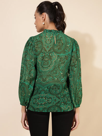 Janasya Women's Green Georgette Digital Printed Casual Top - Distacart