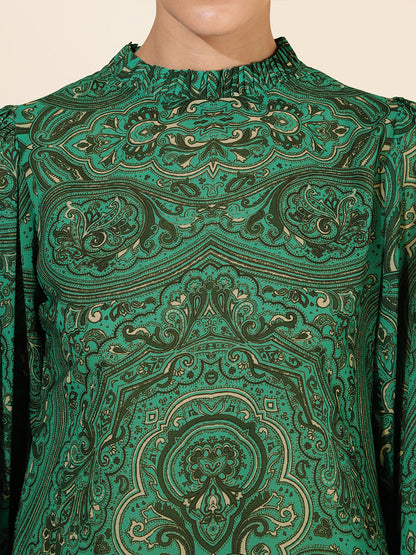 Janasya Women's Green Georgette Digital Printed Casual Top - Distacart