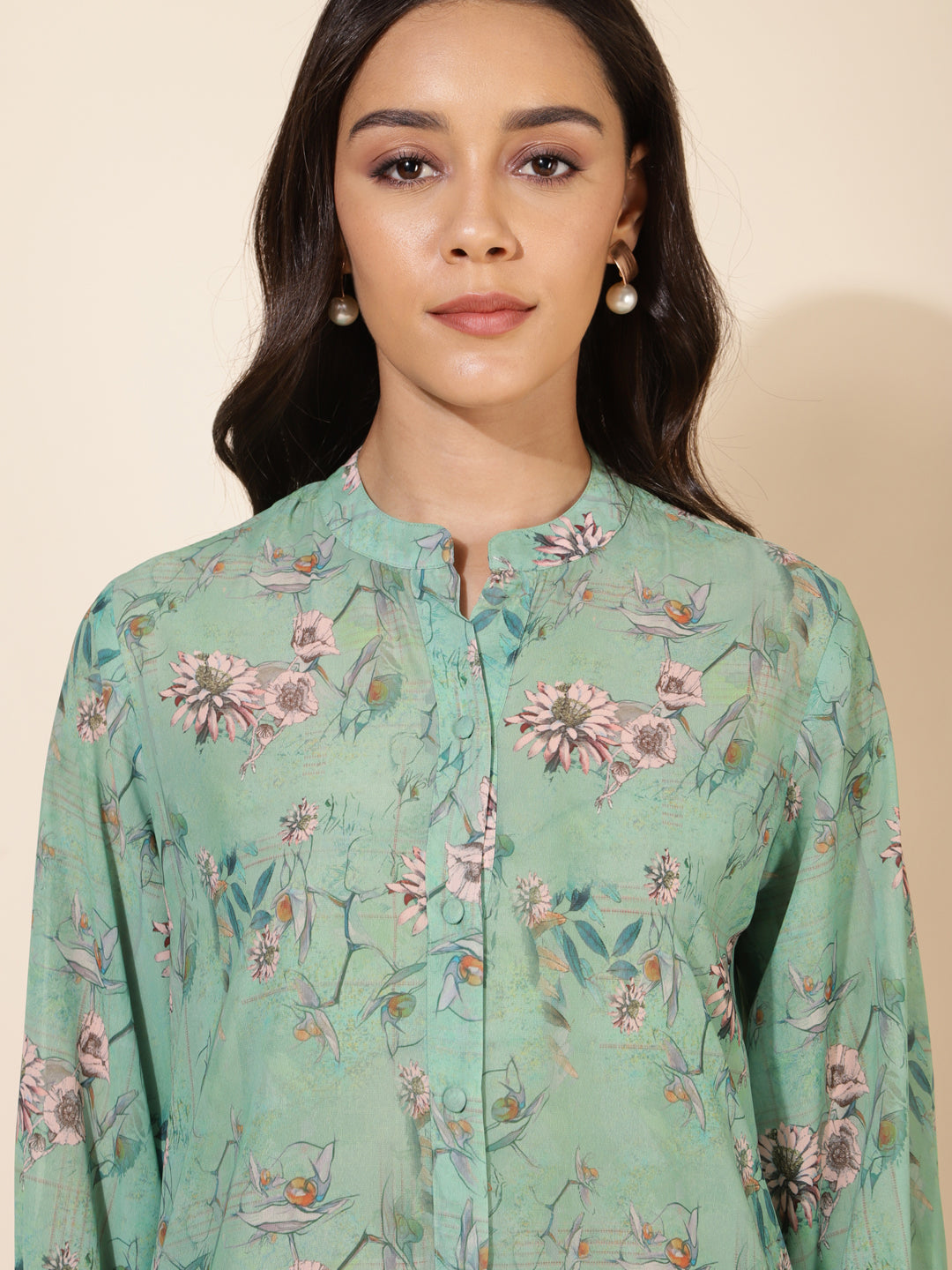 Buy Janasya Women's Light Green Floral Printed Casual Tunic