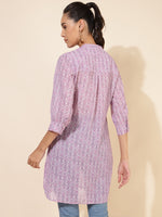 Thumbnail for Janasya Women's Light Pink Georgette Floral Printed Casual Tunic - Distacart