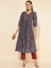 Janasya Blue Cotton Floral Printed Casual Kurta - Distacart