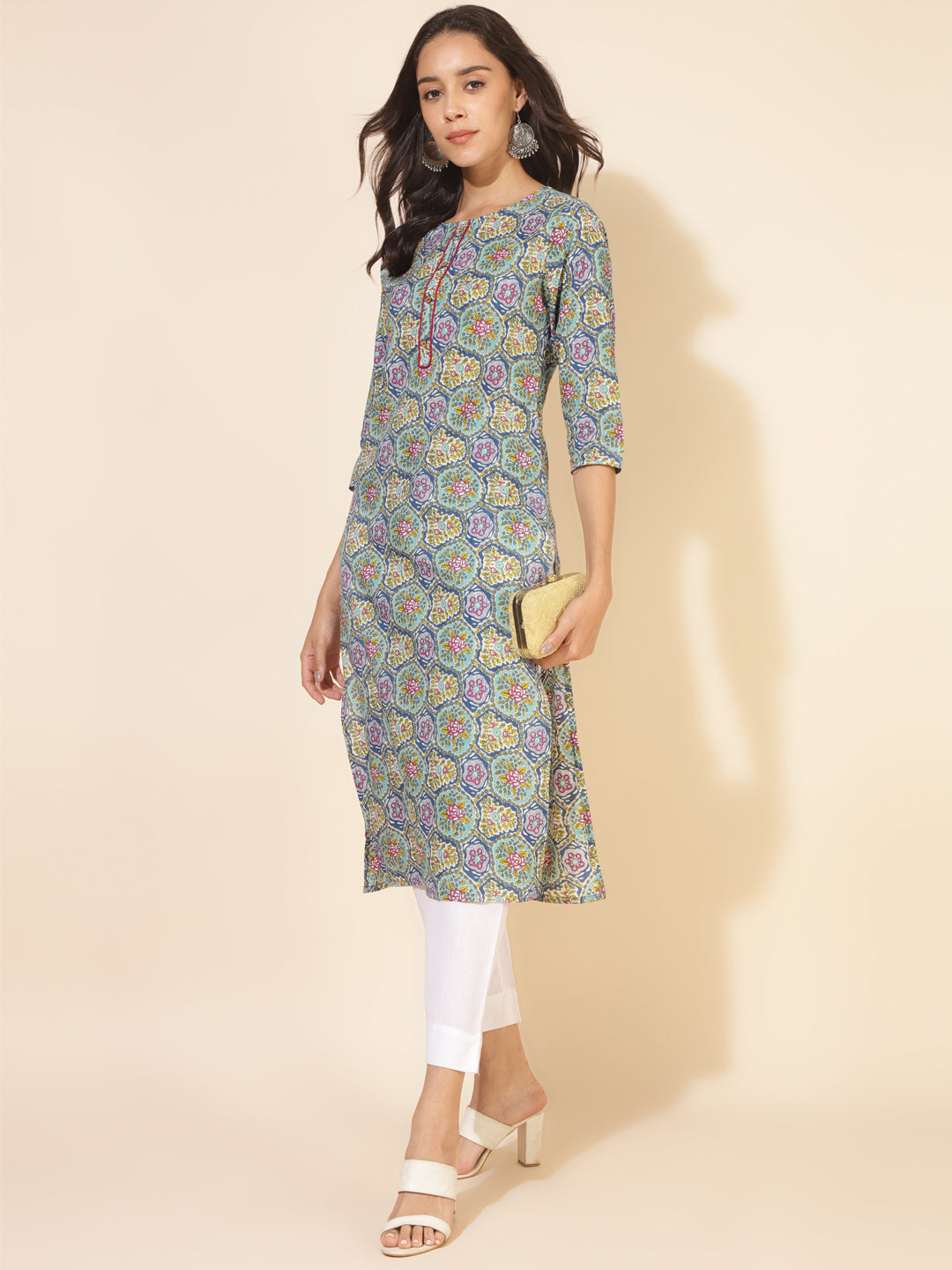 Janasya Multicolor Cotton Printed Casual Kurta - Distacart