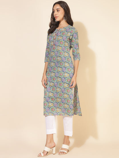 Janasya Multicolor Cotton Printed Casual Kurta - Distacart