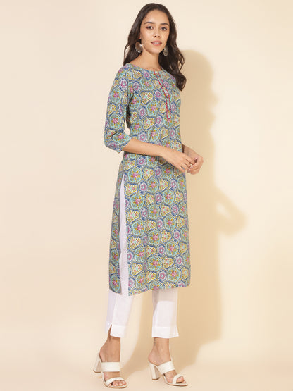 Janasya Multicolor Cotton Printed Casual Kurta - Distacart