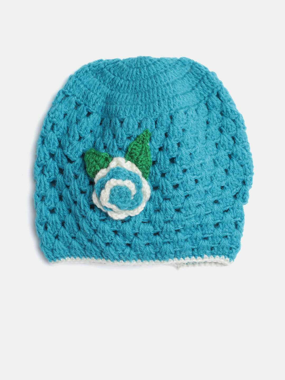 Chutput Kids Woollen Hand Knitted Flower Detailed Cap - Blue - Distacart