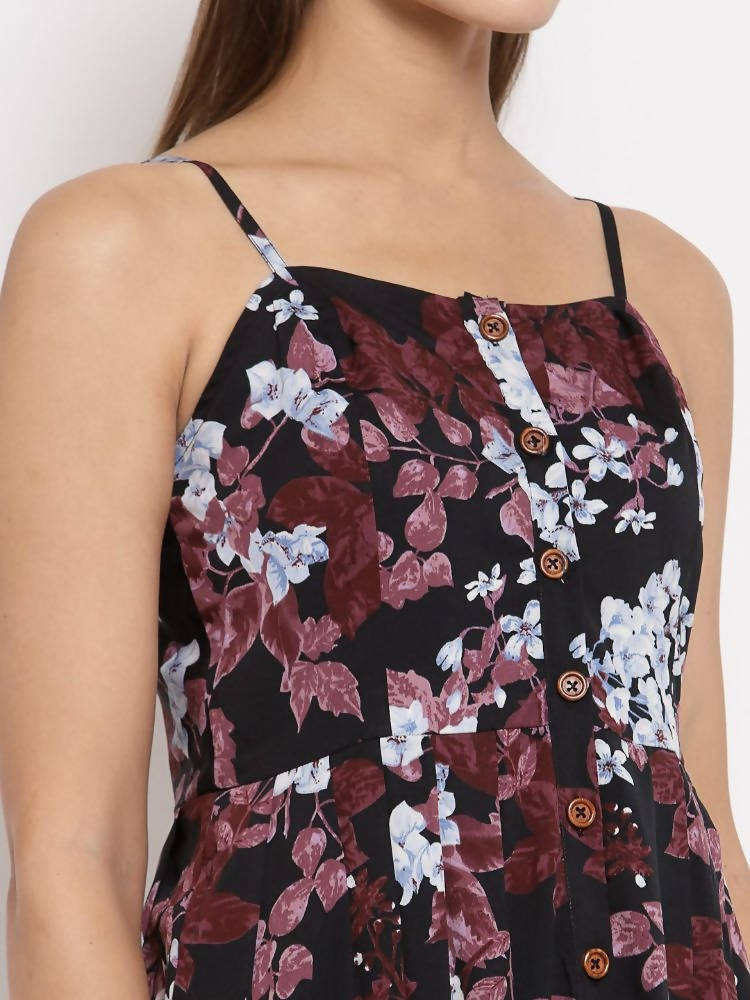 Myshka Women's Multi Color Crepe Printed Sleeveless Square Neck Casual Dress