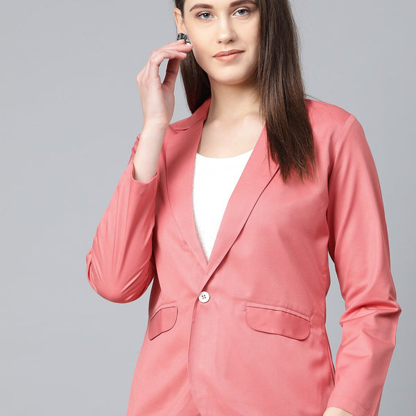 Jompers Women Peach Solid Single-Breasted Smart Casual Blazer - Distacart