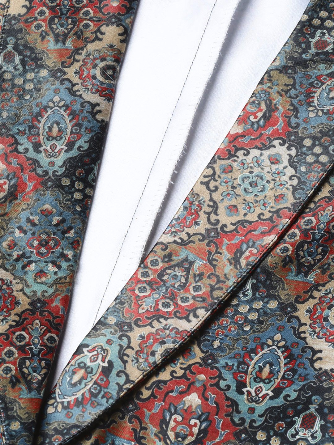 Jompers Women Blue & Maroon Satin Finish Printed Single-Breasted Blazer - Distacart