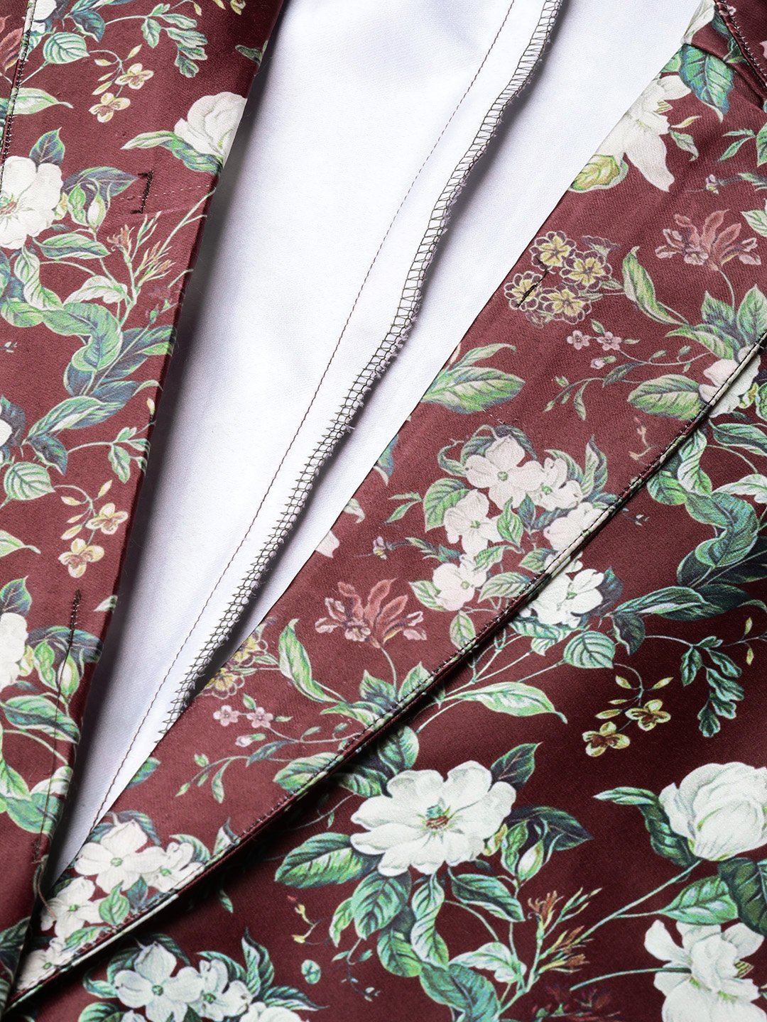 Jompers Women Maroon & Green Satin Floral Print Single-Breasted Casual Blazer - Distacart