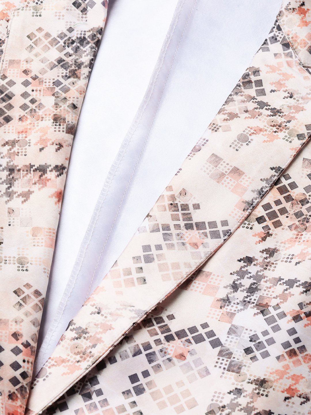 Jompers Women Peach-Coloured & Grey Satin Printed Single-Breasted Casual Blazer - Distacart