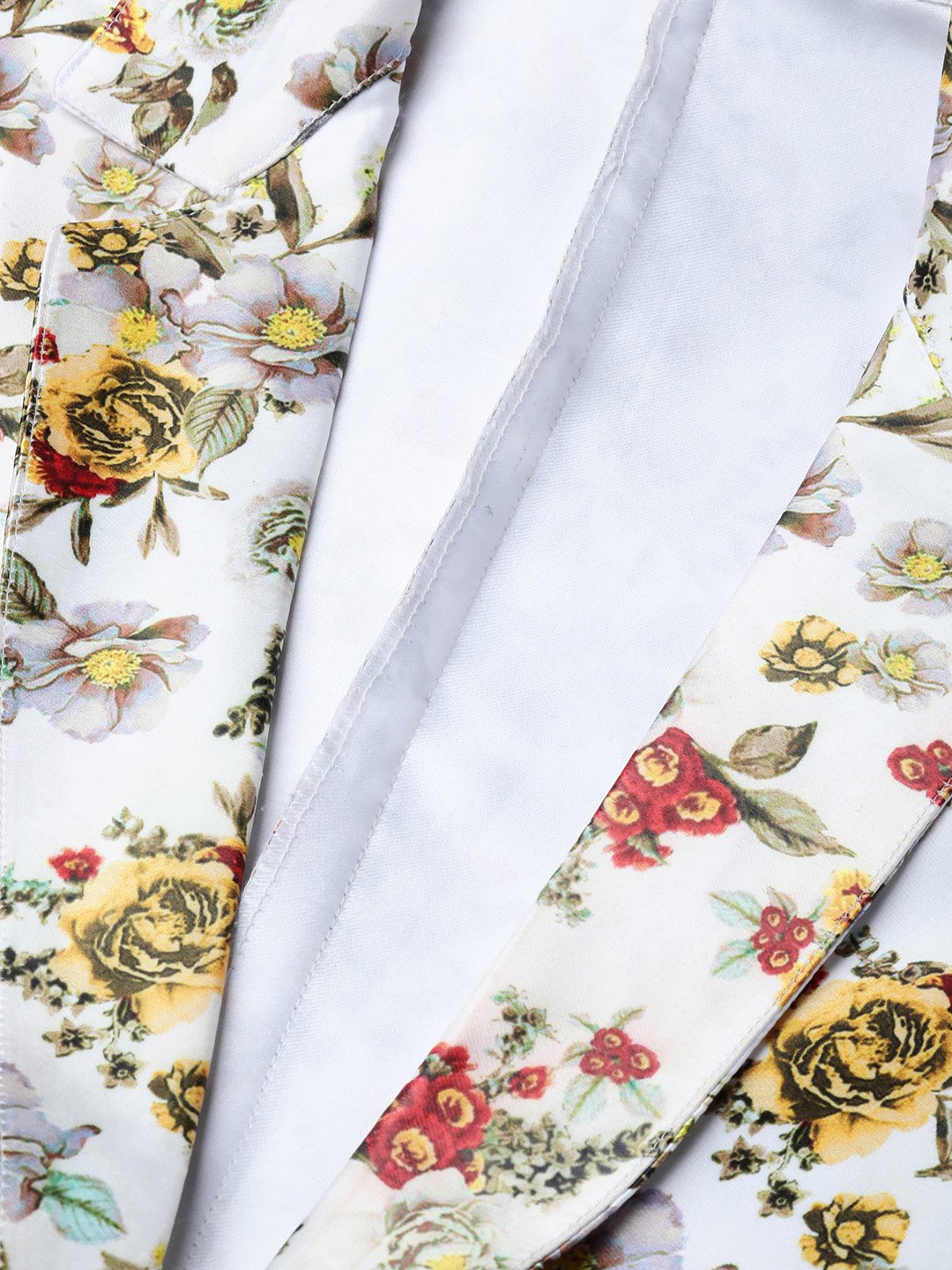 Jompers Women White & Yellow Satin Finish Floral Print Single-Breasted Blazer - Distacart